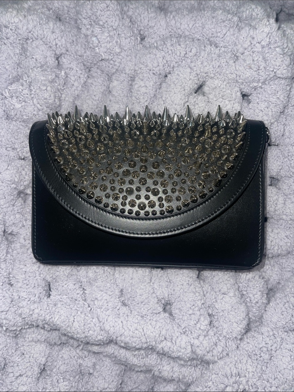 Christian Louboutin Studded Spike Leather Crossbody Clutch - Black